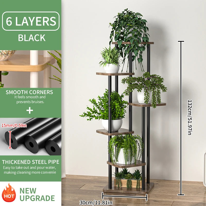 Étagère plante haute multi étages - B-6 couches noires