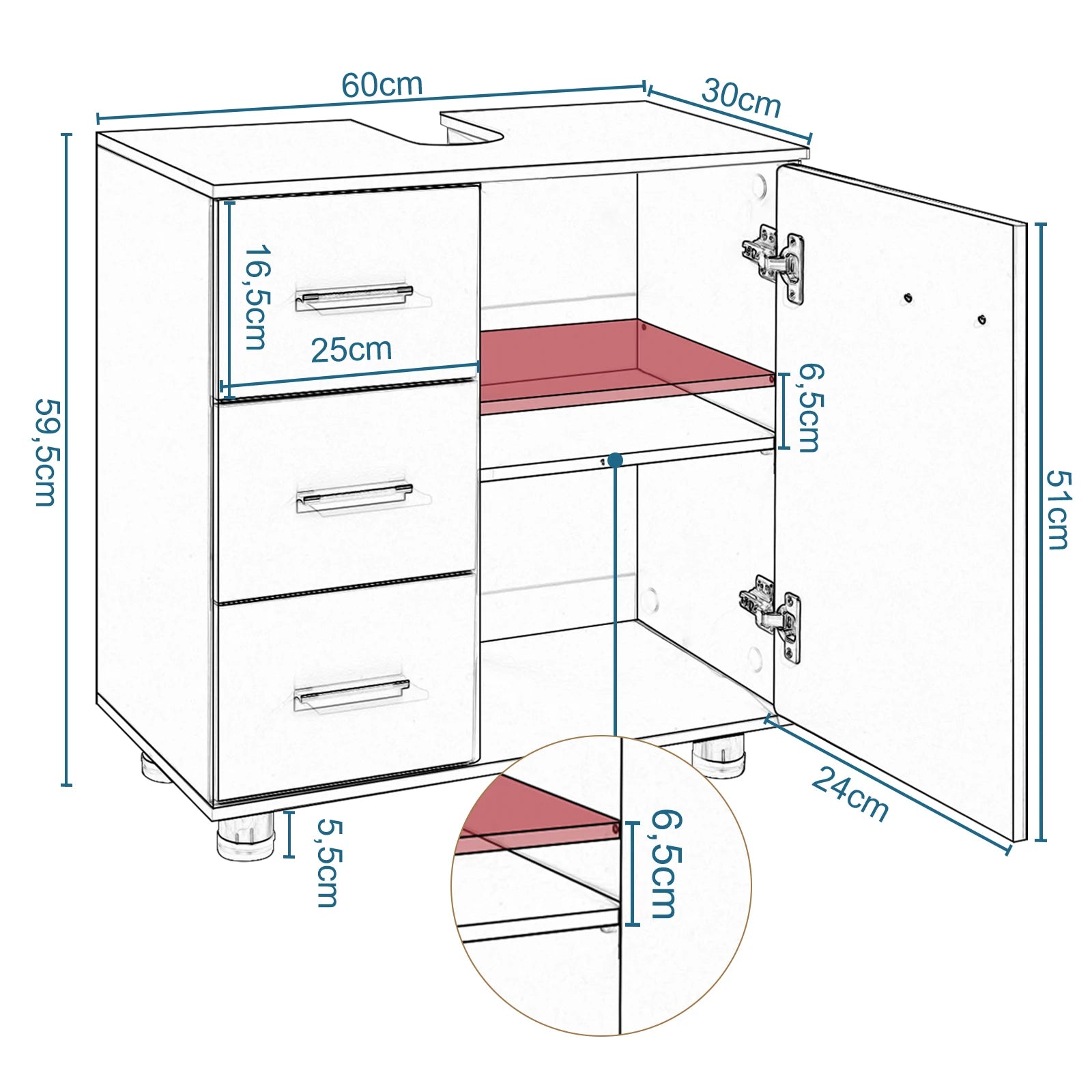 Meuble de rangement à tiroirs blanc -