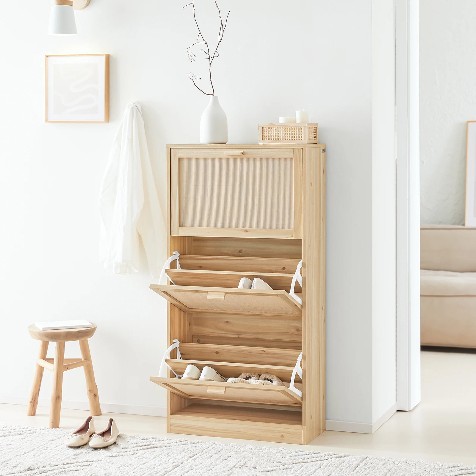 Meuble à chaussures de 3 rabats et à hauteur vertical -