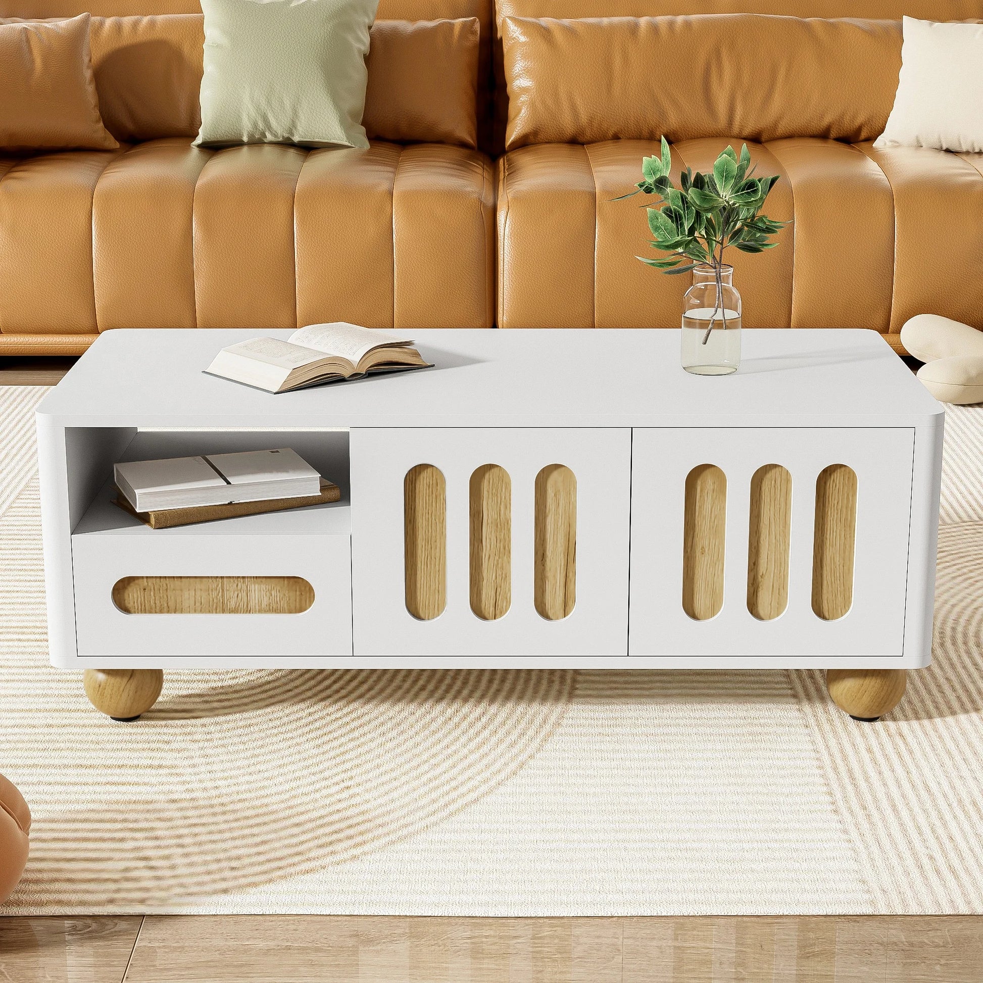 Table basse bois et blanc scandinave 105x50x40 cm- -