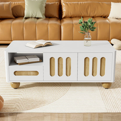 Table basse bois et blanc scandinave 105x50x40 cm- -