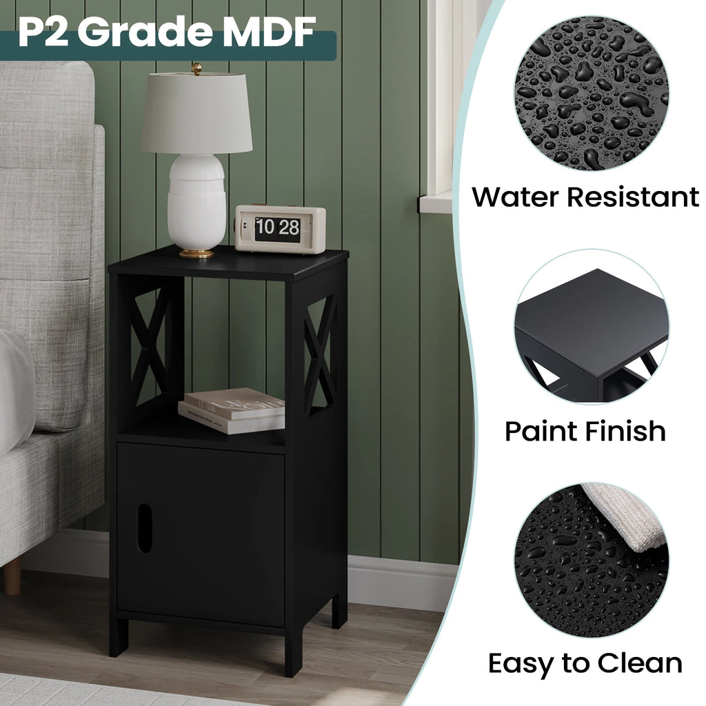 Table de nuit noir avec porte - lot de 2 ensembles -