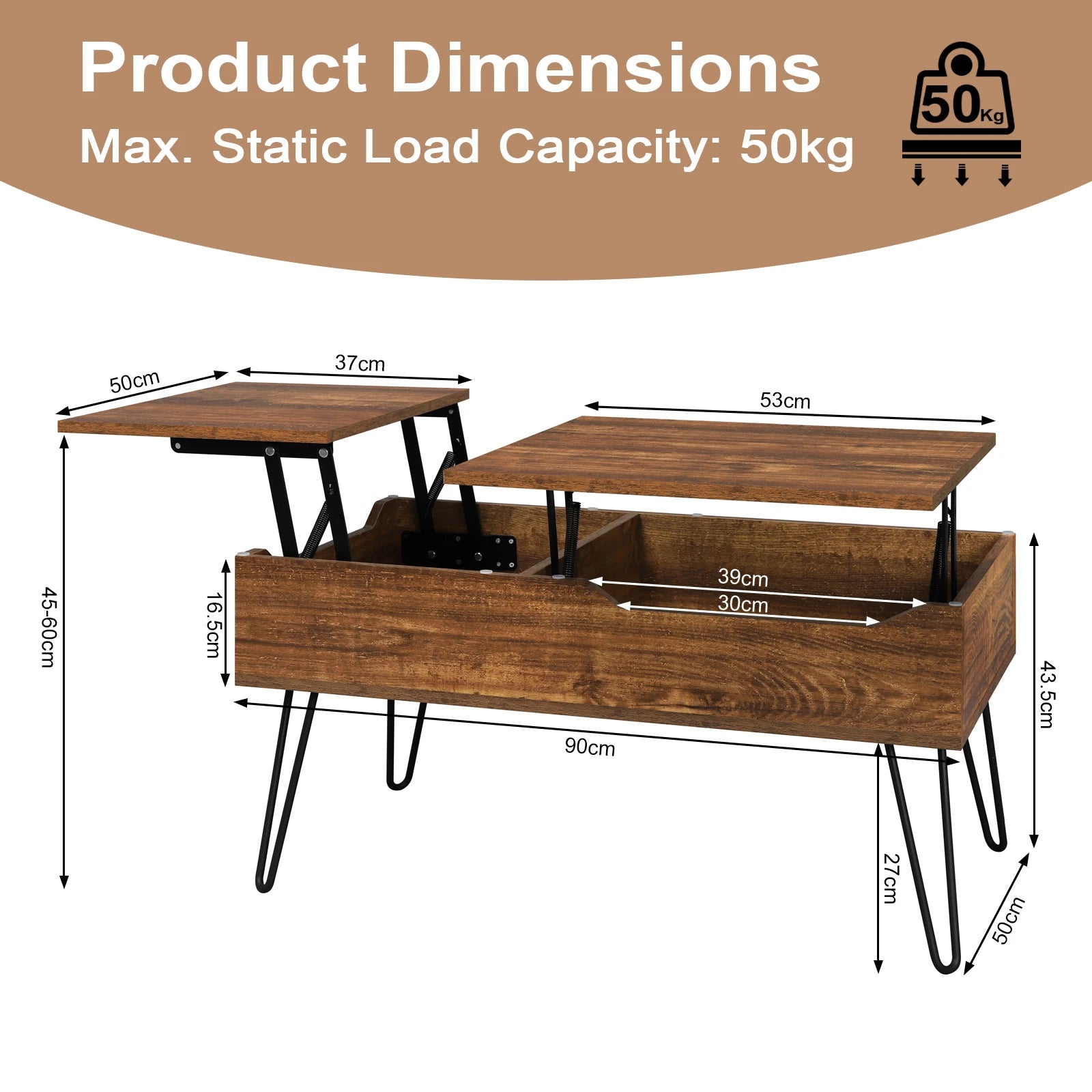 Table basse coulissante double plateau en bois -