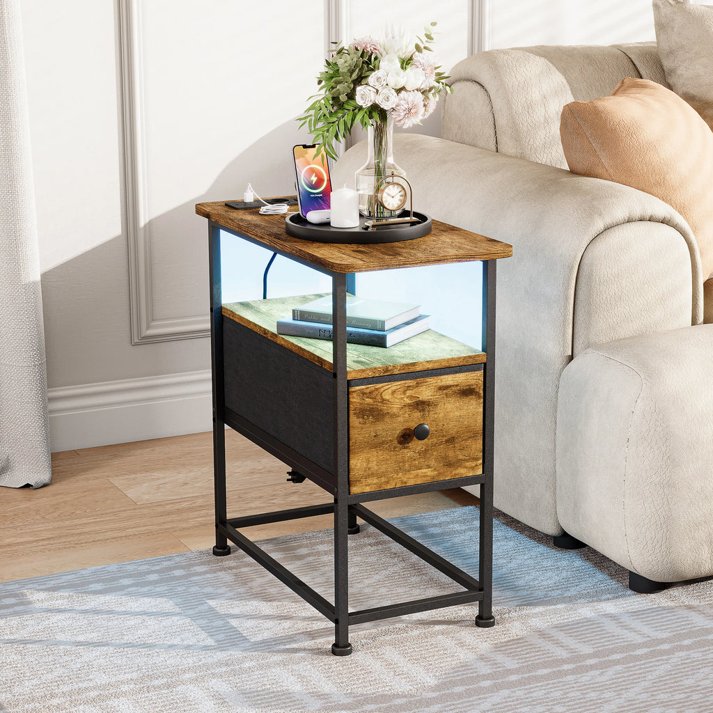 Table de chevet en métal Urban luxe avec LED - Marron Table de chevet