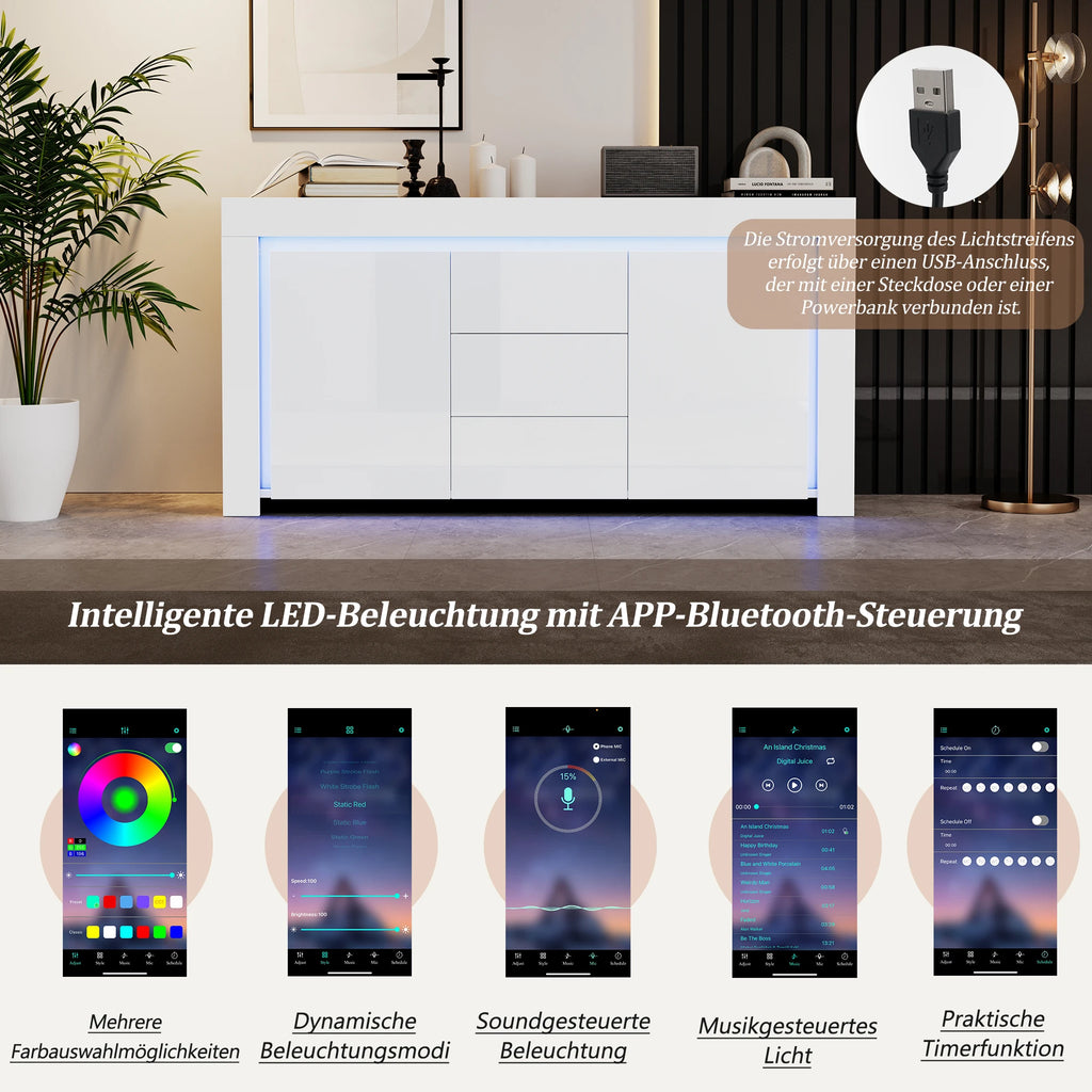 Meuble de rangement laquée brillante avec éclairage -