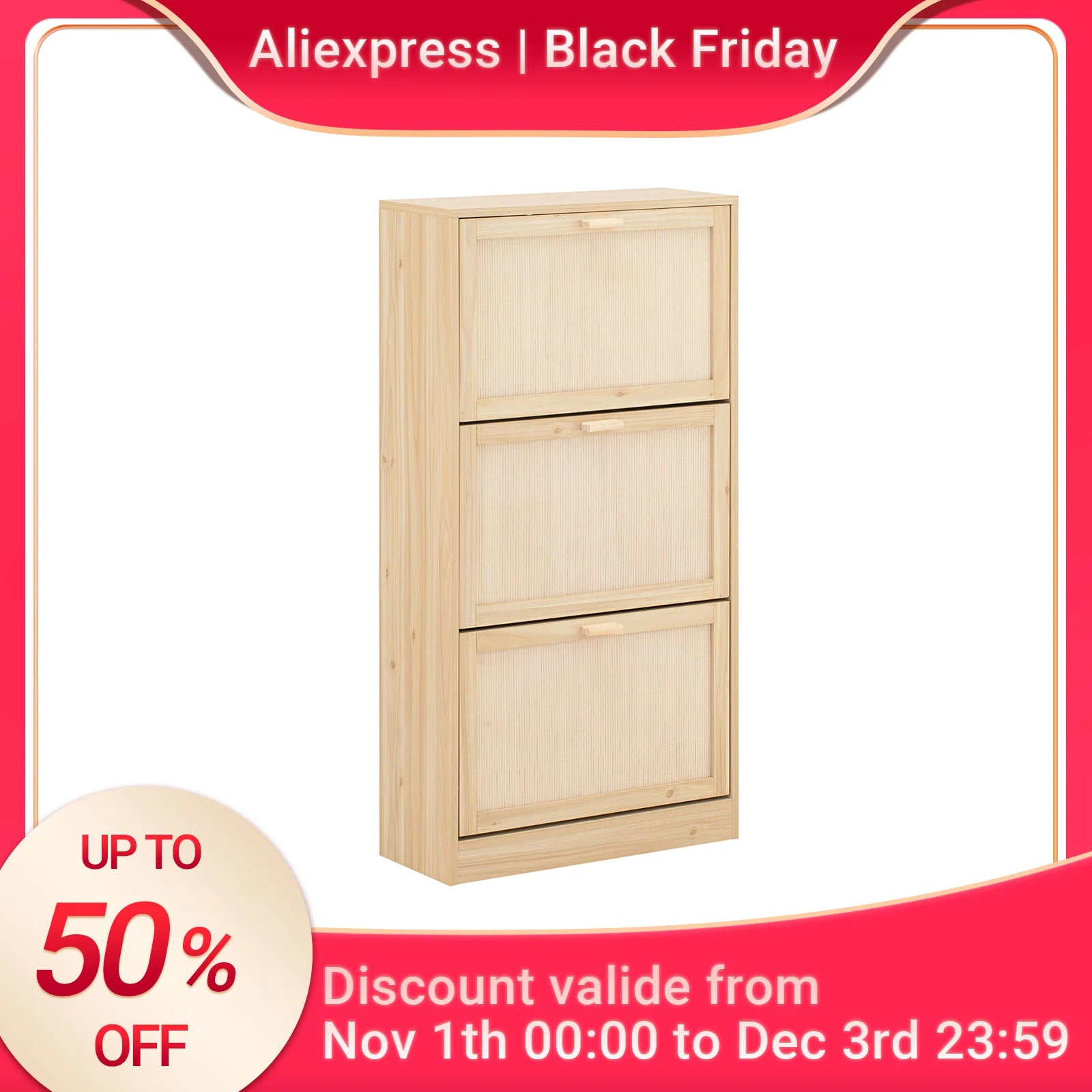 Meuble à chaussures de 3 rabats et à hauteur vertical - Naturel Meuble à chaussure