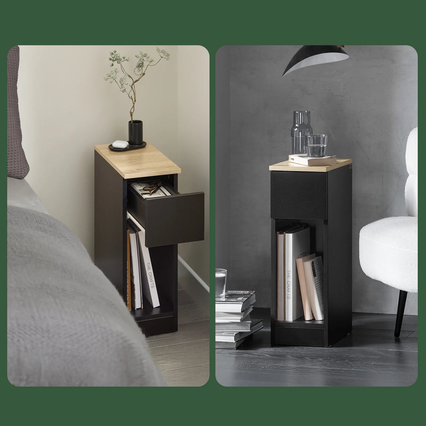 Table de chevet naturel étroite en bois -