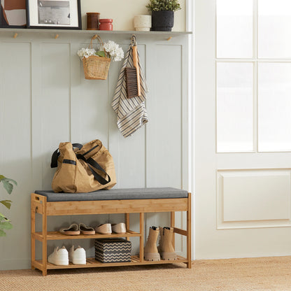 Meuble à chaussure avec assise en bois de bambou -