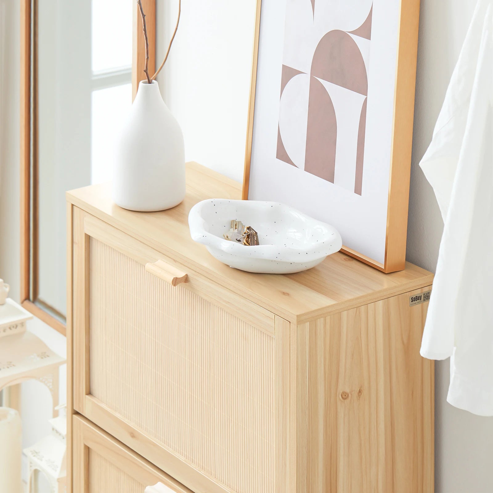 Meuble à chaussure 2 rabats étroits et 4 rangements -