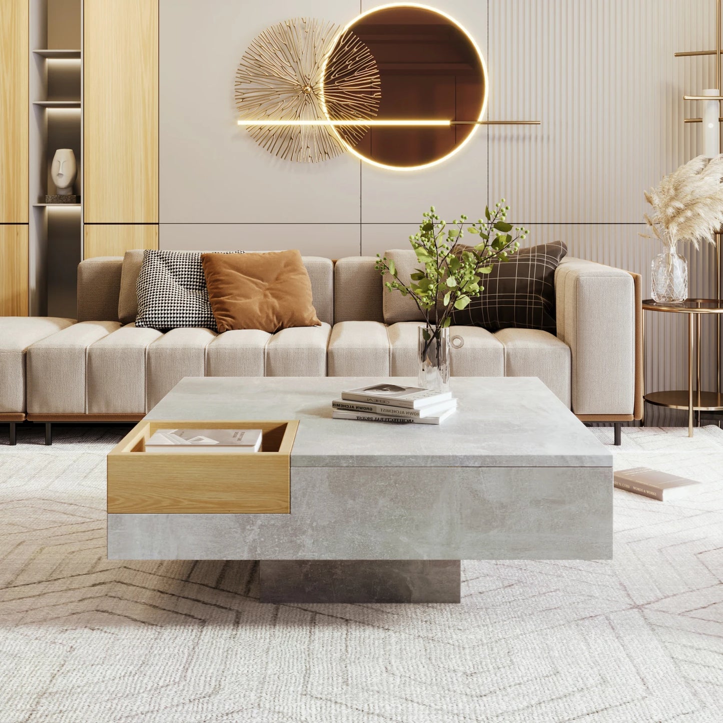 Table basse carrée avec rangement sur le coté 72x72x30cm -