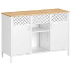 Meuble de rangement métallique à doubles portes - Blanc Mat et Beige Chêne Meuble de rangement