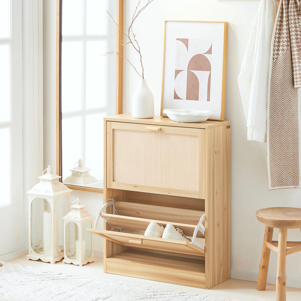 Meuble à chaussure 2 rabats étroits et 4 rangements -