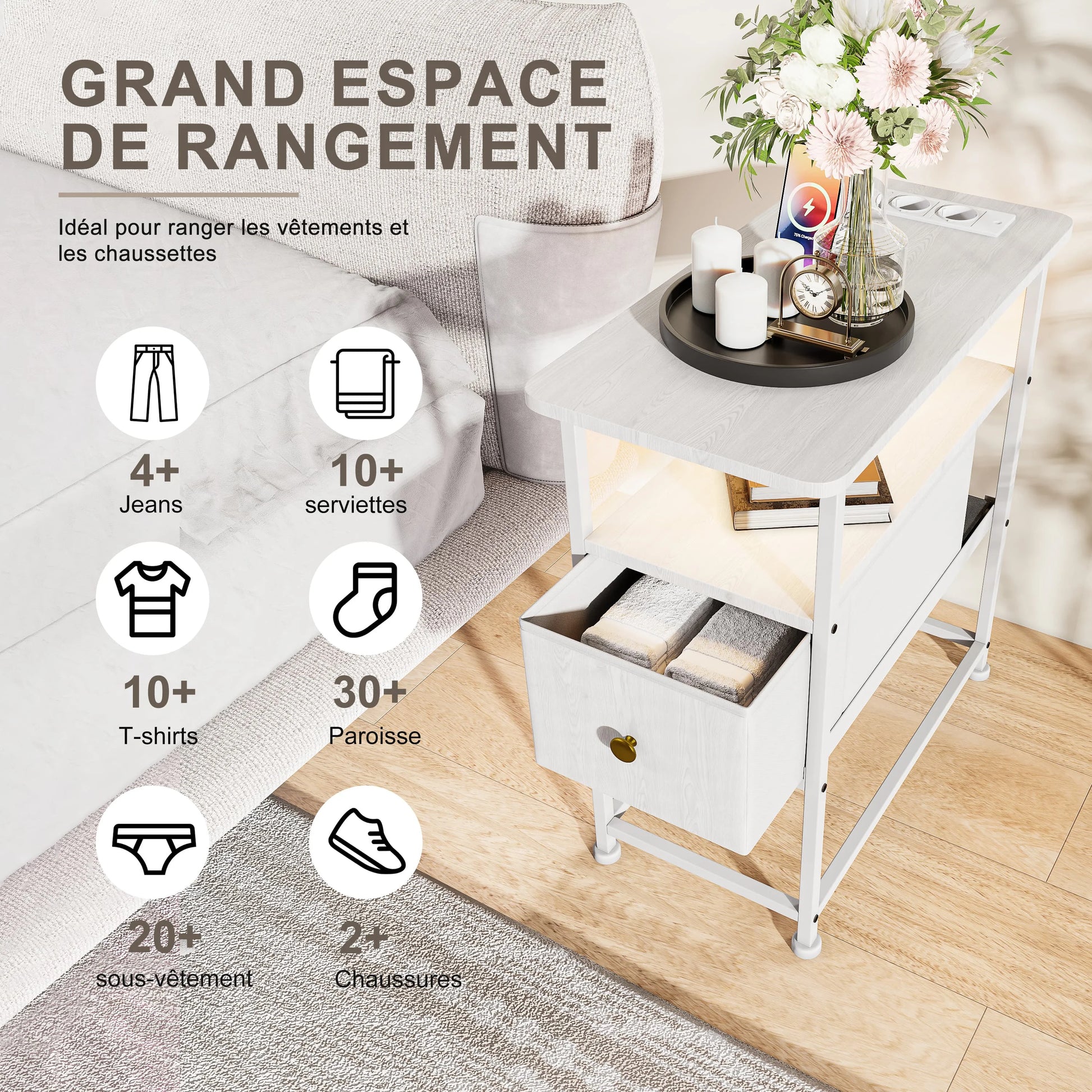 Table de chevet 1 tiroir blanc -