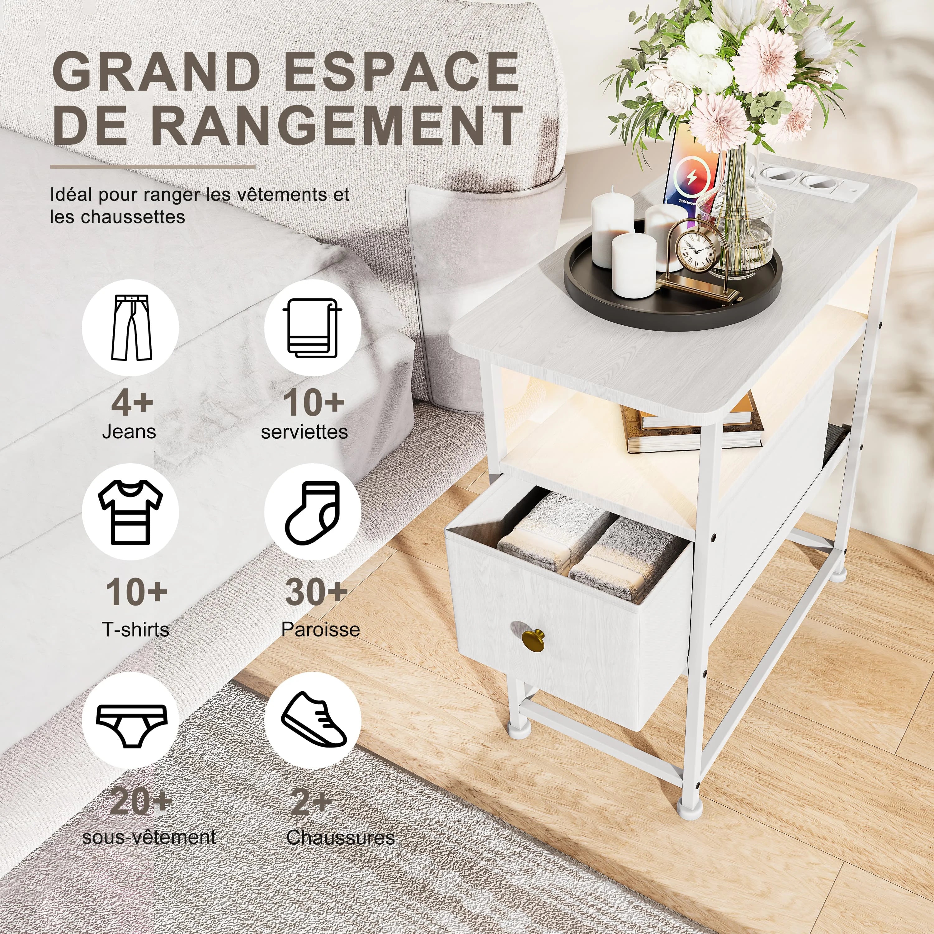 Table de chevet 1 tiroir blanc -