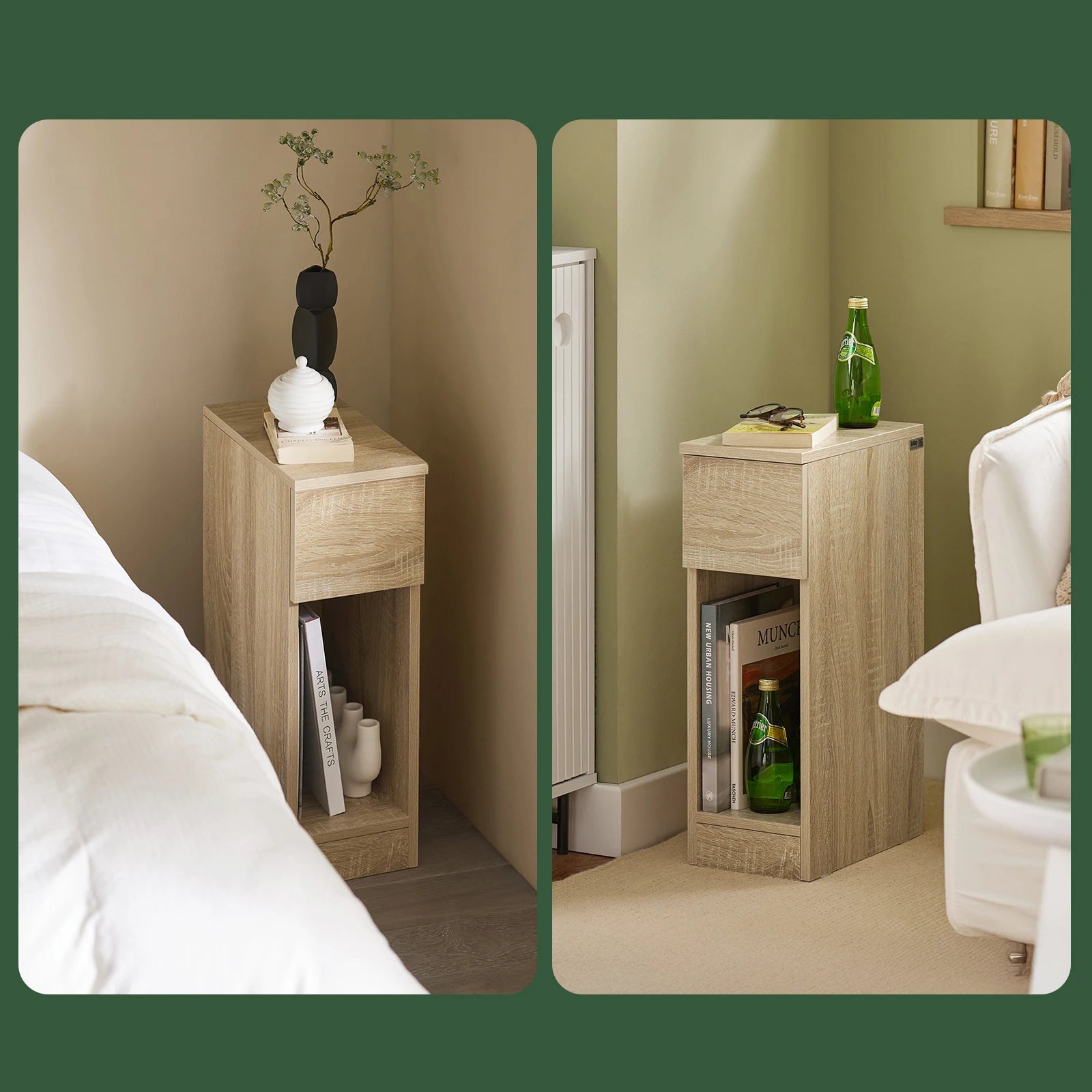 Table de chevet naturel étroite en bois -