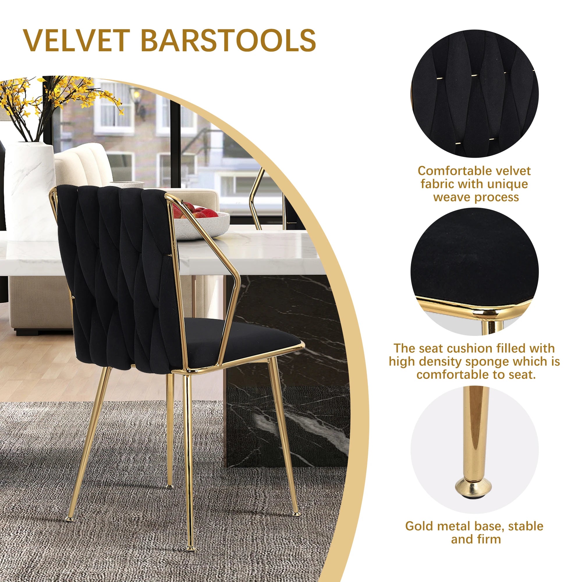 Chaise salle à manger couleur noir lot de 2 pièces avec accoudoirs -