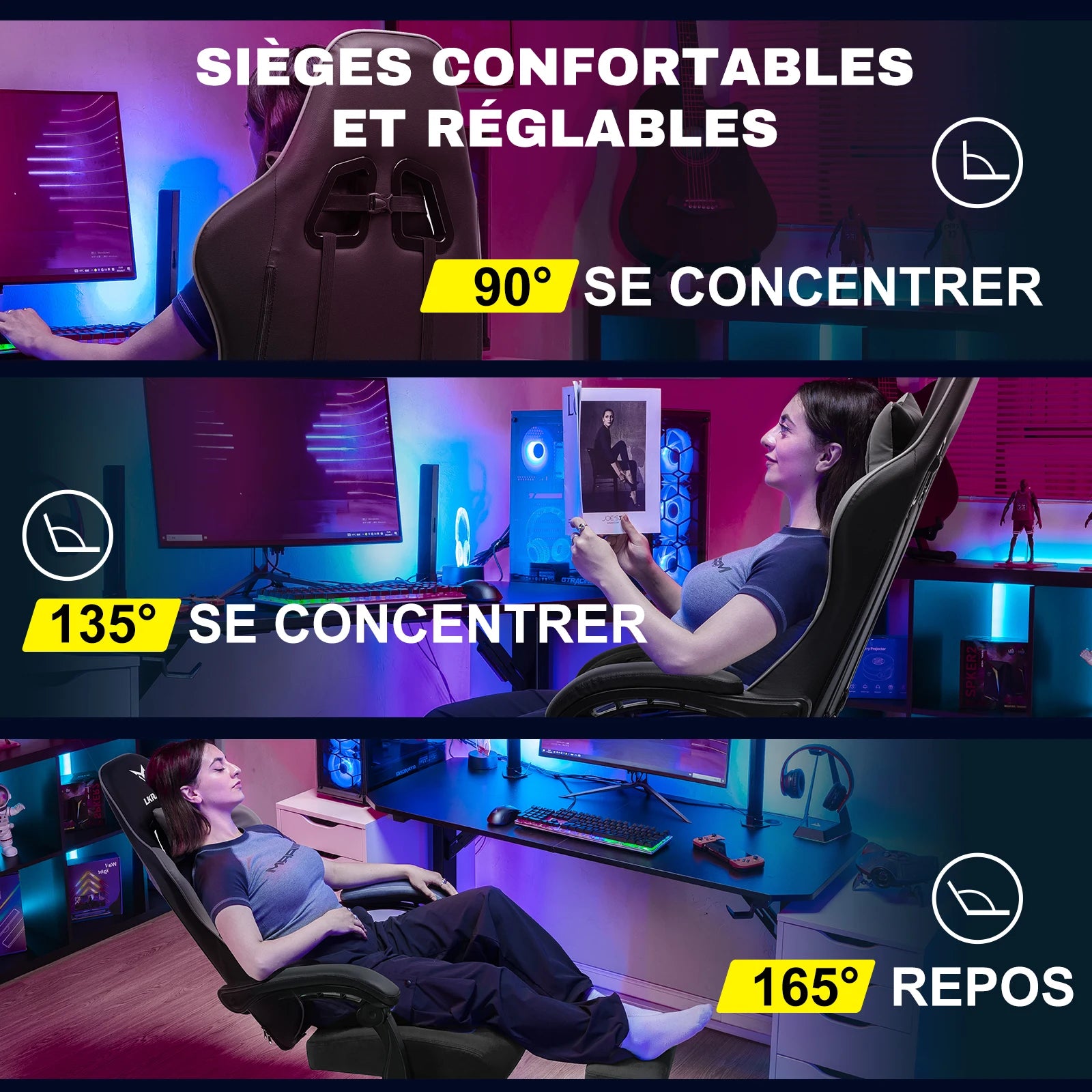 Chaise de bureau pas cher avec coussin et ajustable -