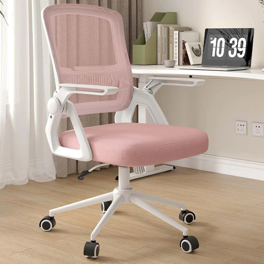 Chaise de bureau rose ergonomique avec accoudoirs relevables - Rose Chaise de bureau