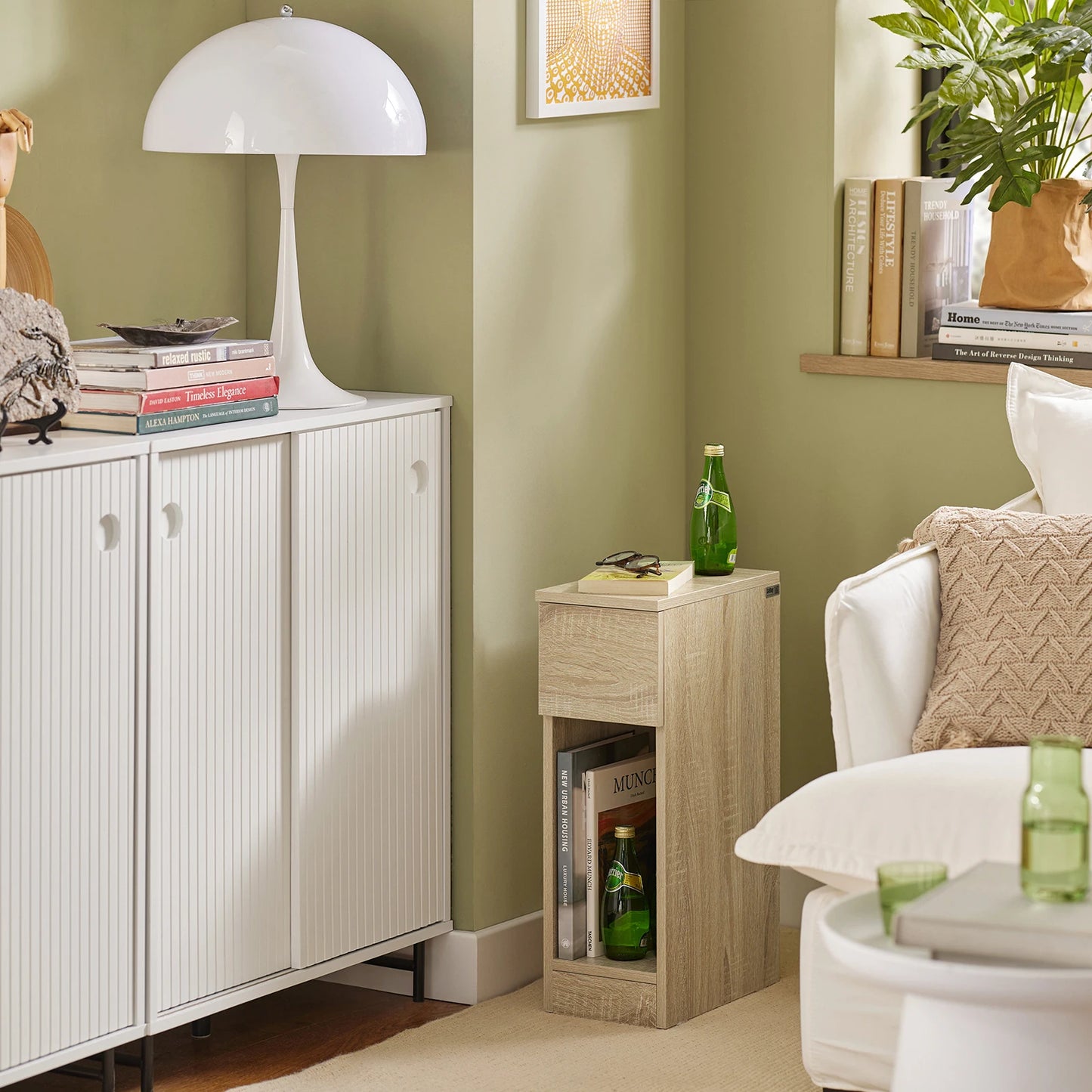 Table de chevet naturel étroite en bois -