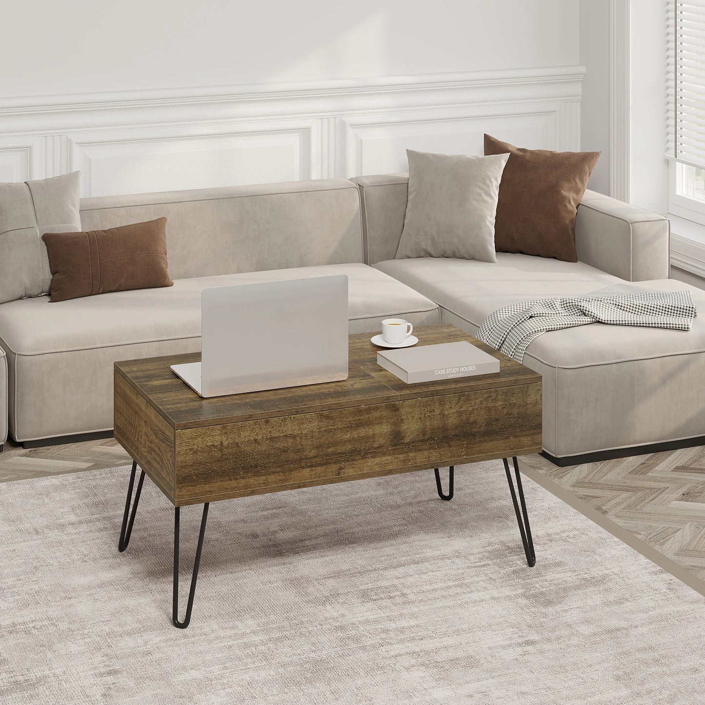 Table basse coulissante double plateau en bois -