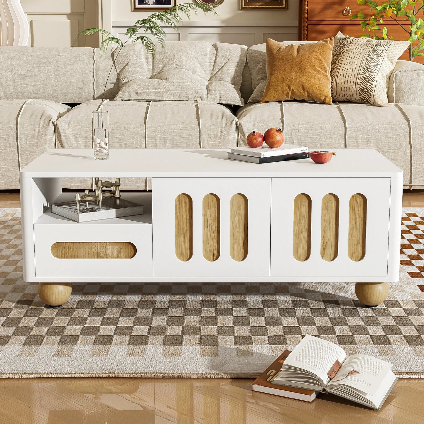 Table basse bois et blanc scandinave 105x50x40 cm- -