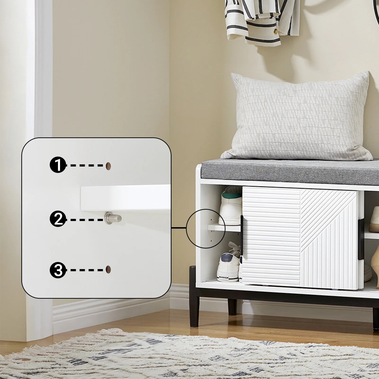 Meuble à chaussure siège et porte coulissante - 110x51x35cm -