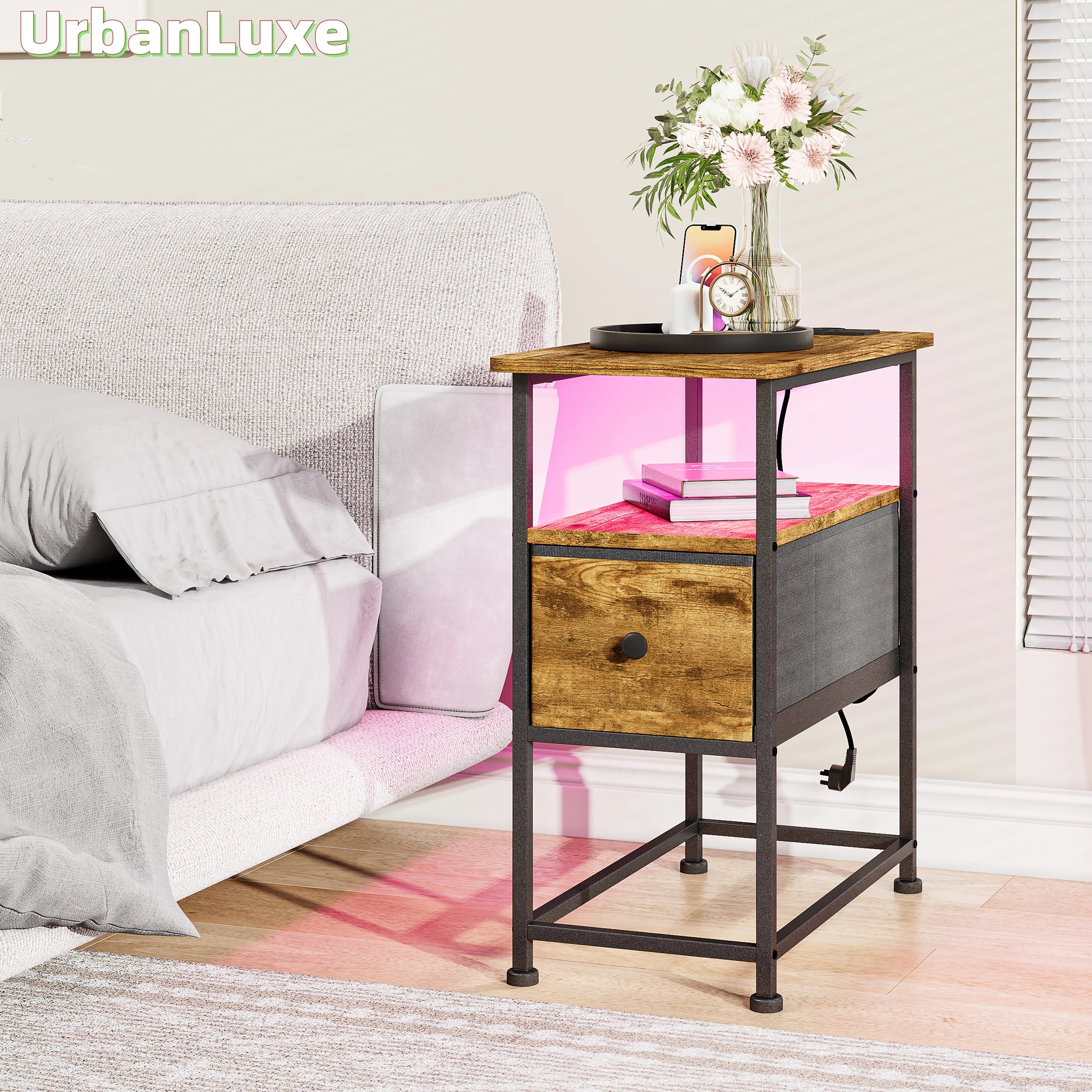 Table de chevet en métal Urban luxe avec LED -