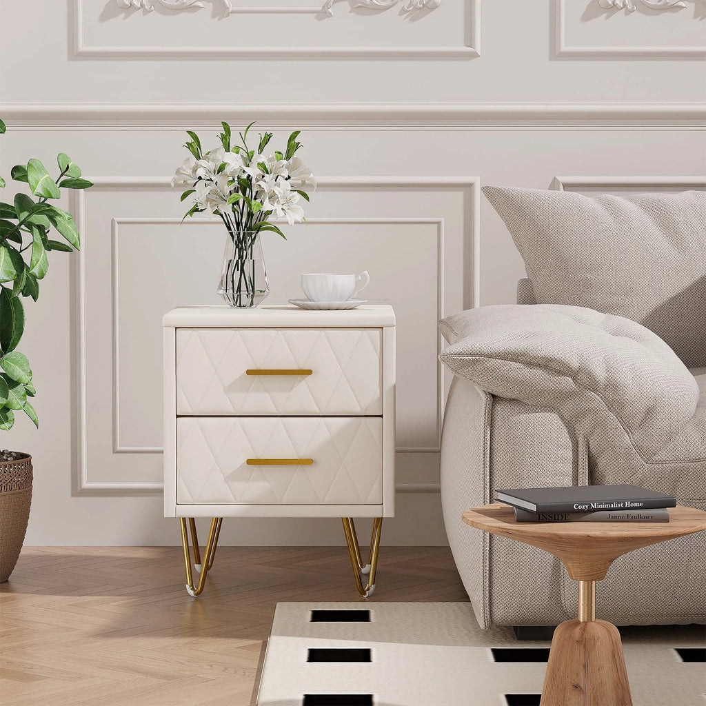 Table de chevet beige à 2 tiroirs style moderne -