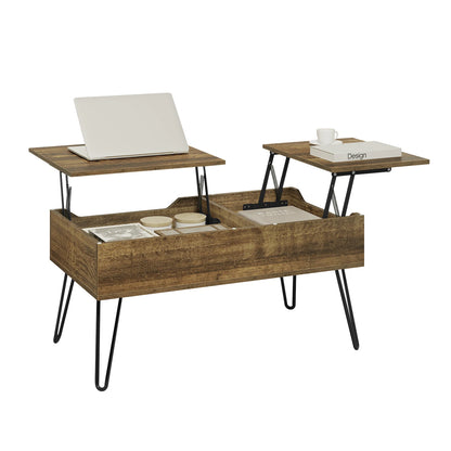 Table basse coulissante double plateau en bois -