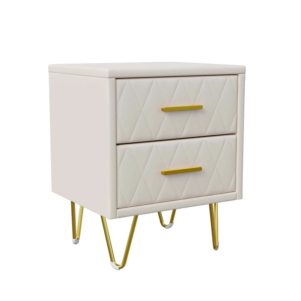 Table de chevet beige à 2 tiroirs style moderne -