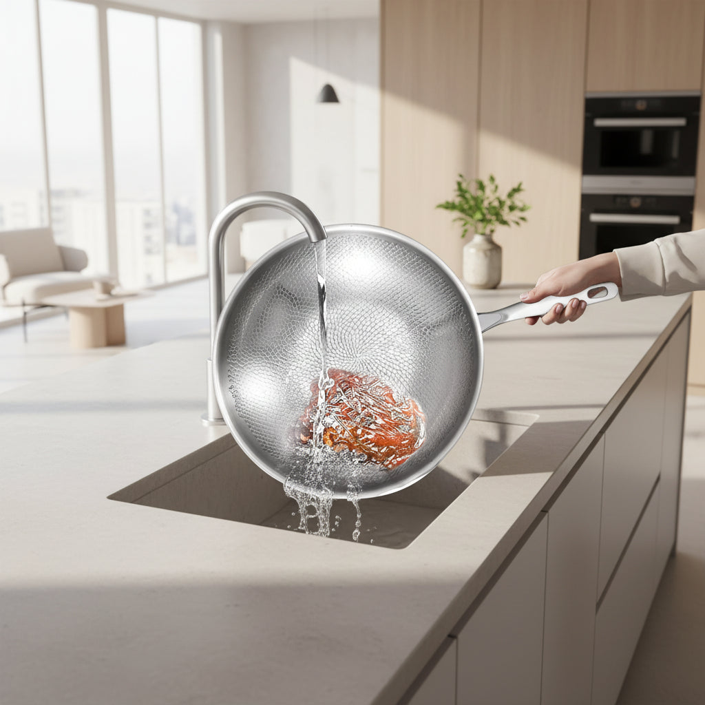 Poêle inox pour induction et cuisine tradition comme gastronomique -
