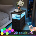 Table de chevet 3 tiroirs avec prise électrique LED -