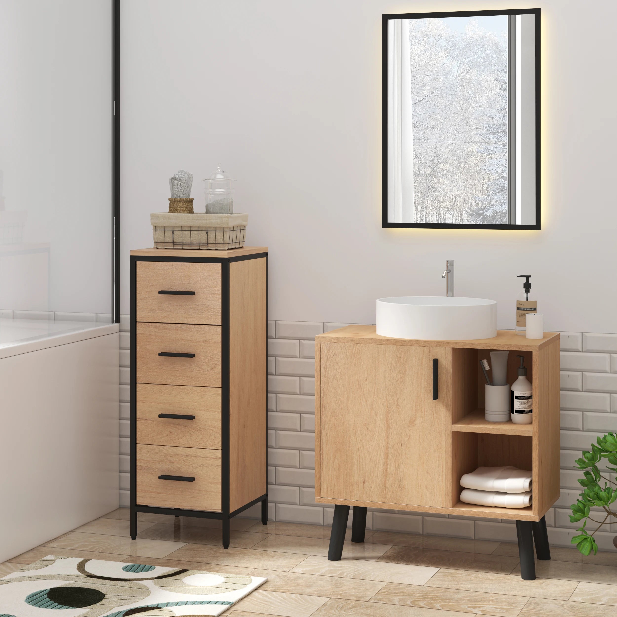 Meuble salle de bain en bois moderne 60x30x60.5cm -