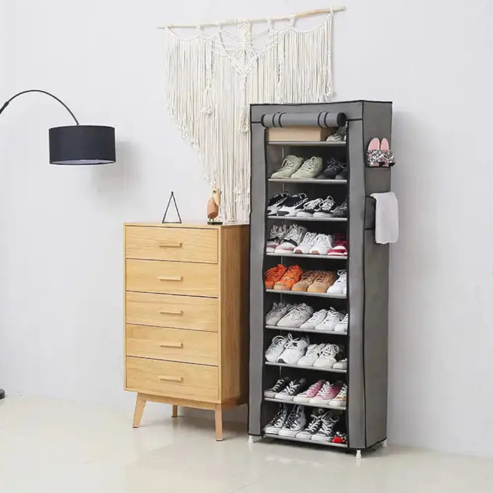 Étagère chaussures en tissu et métal 160x60x30 cm -