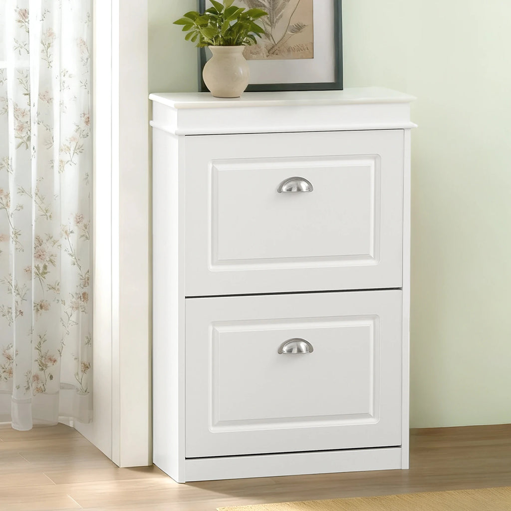 Meuble à chaussures 2 étages à rabats avec rangements -