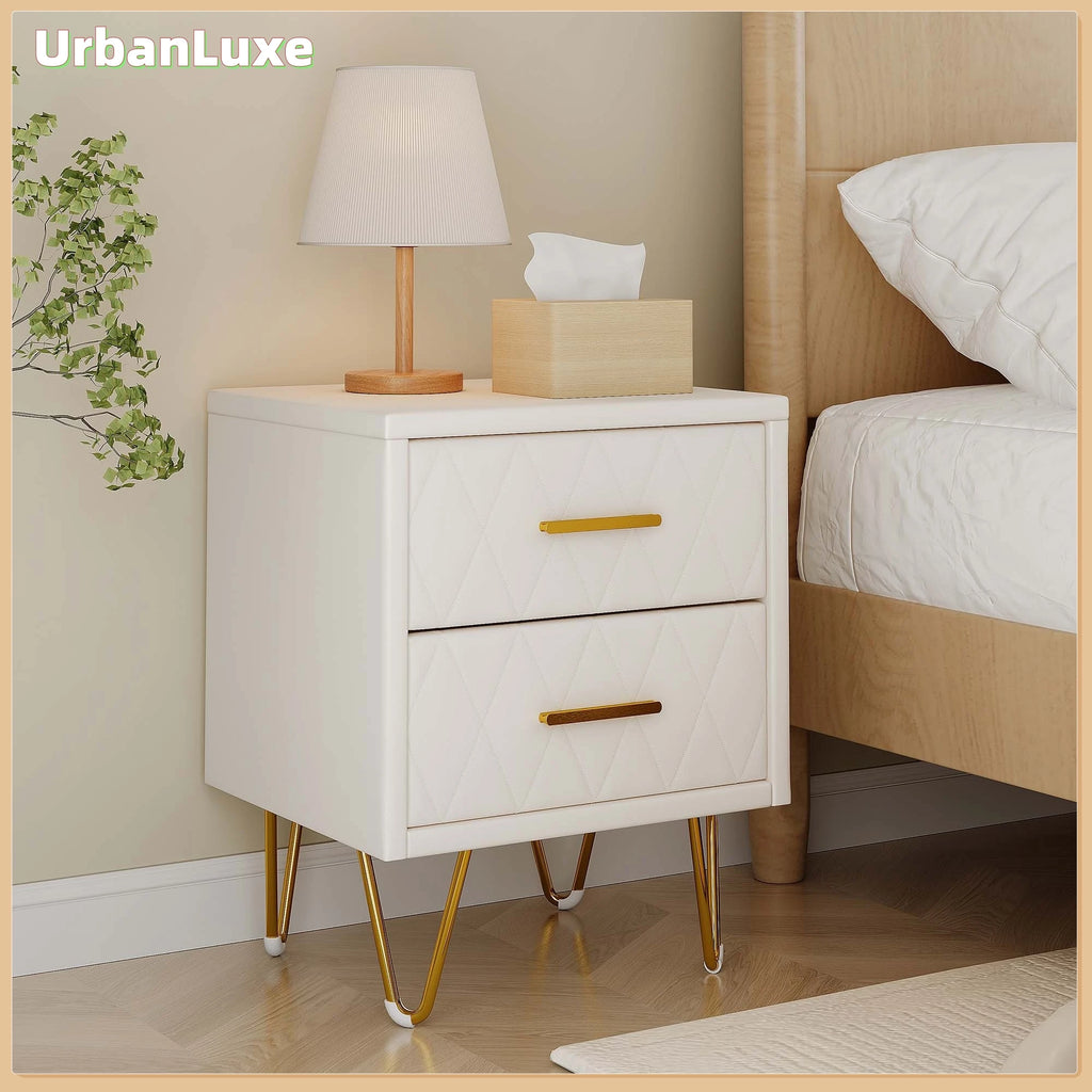 Table de chevet beige à 2 tiroirs style moderne -