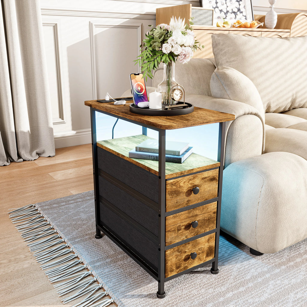 Table de chevet 3 tiroirs avec LED - MORENE -