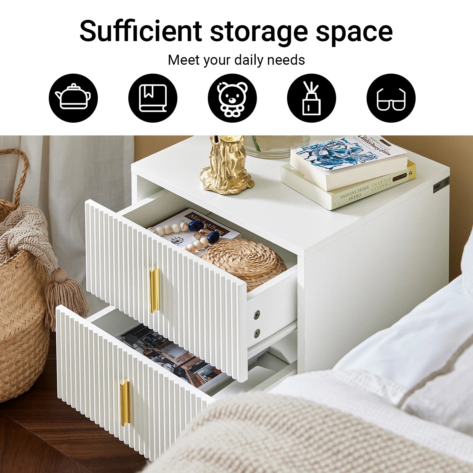 Table de chevet vintage moderne avec 2 tiroirs à 1pièce -