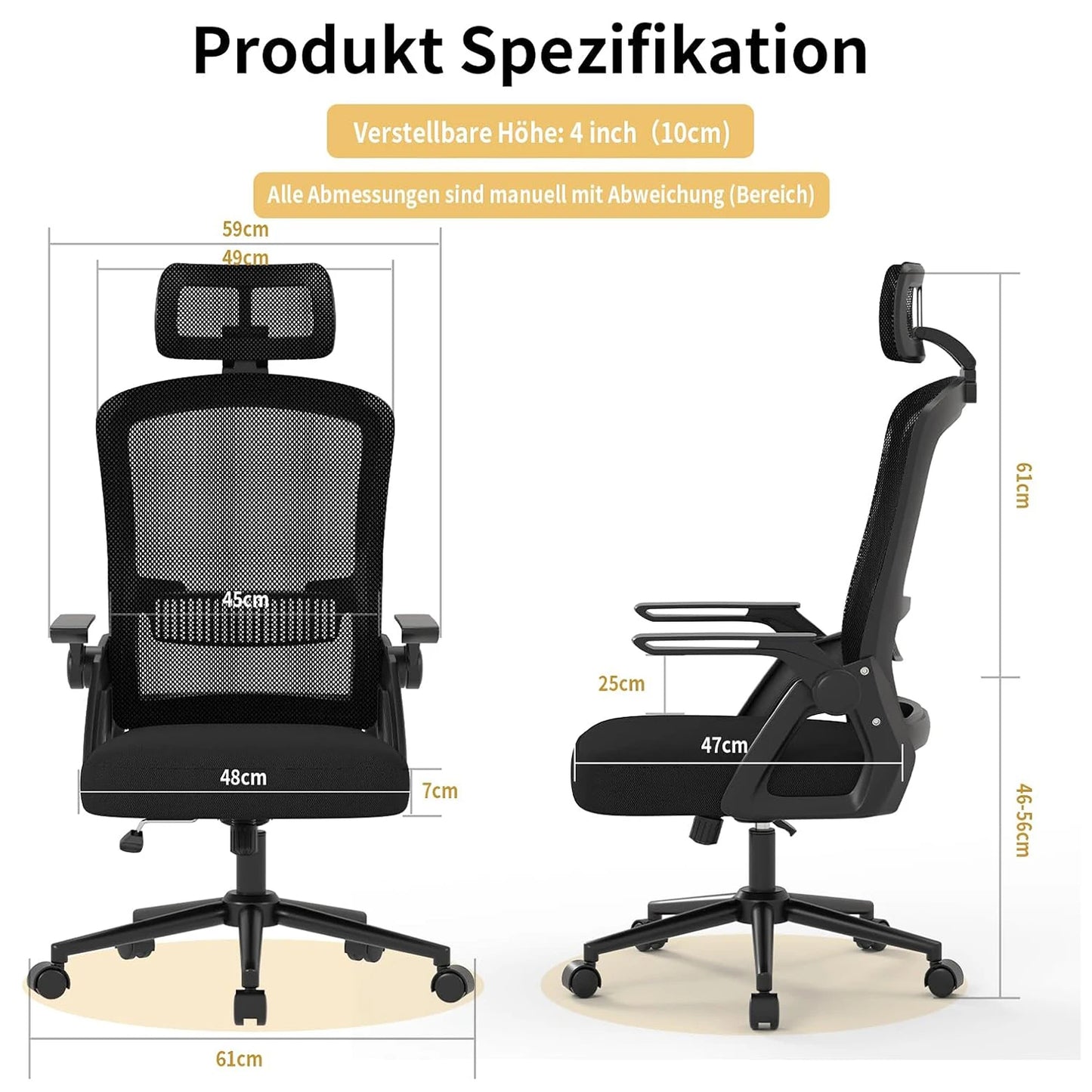 Chaise de bureau ergonomique réglable à roulette -