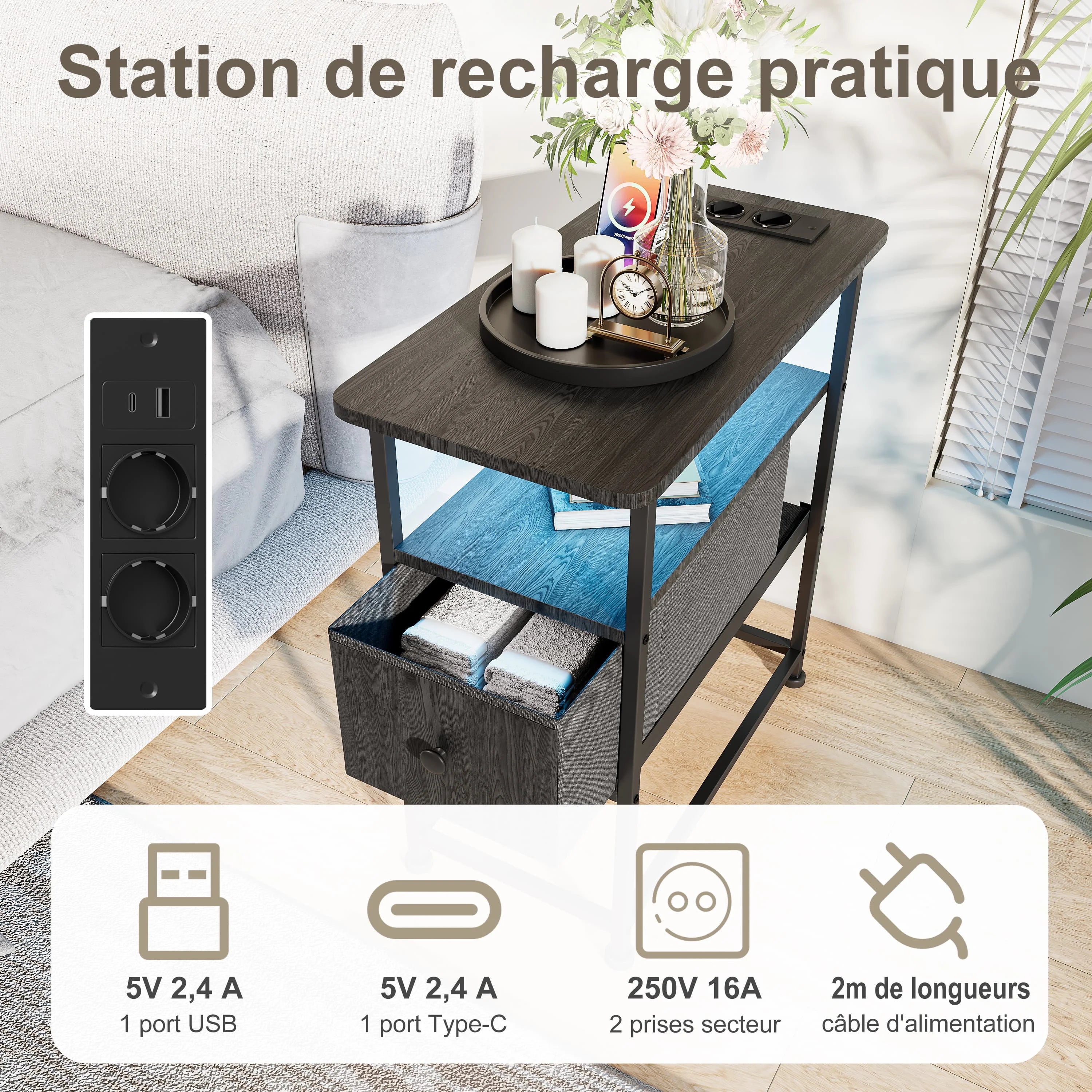 Table de chevet noir moderne design LED -