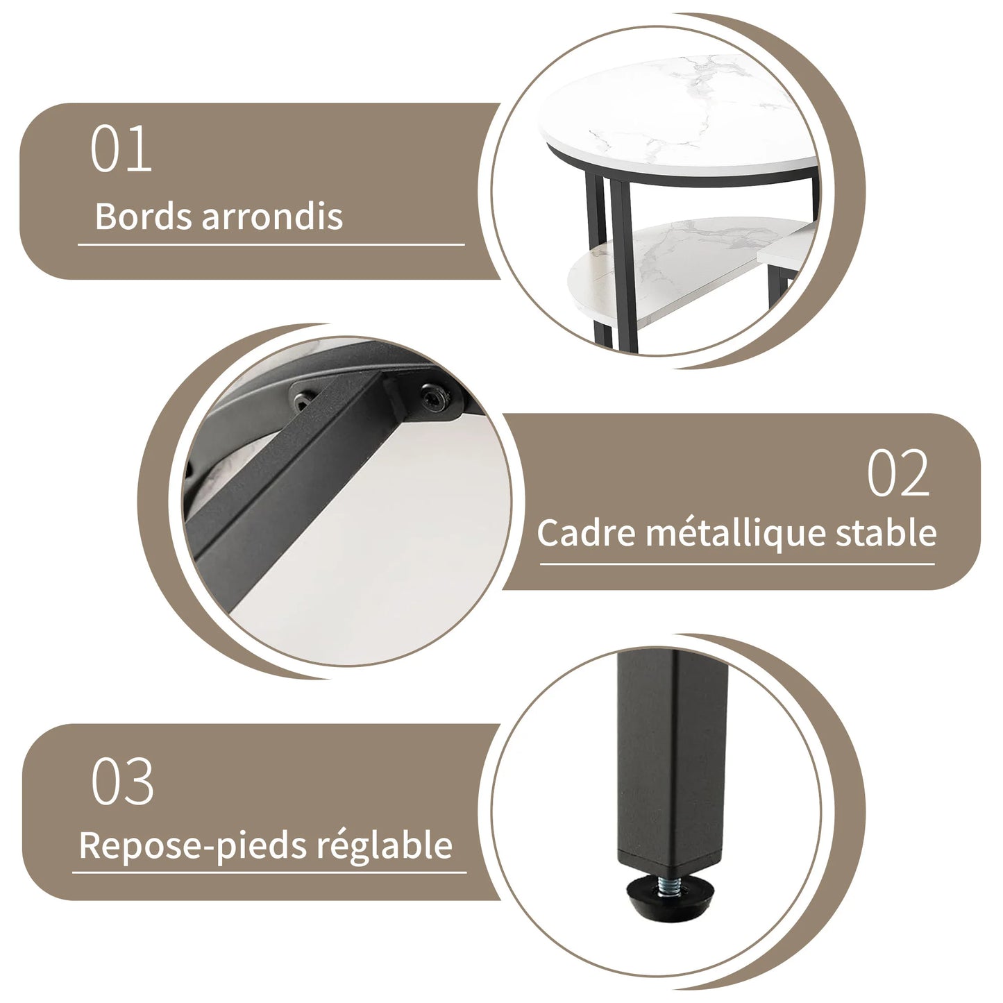 Table basse métal ronde avec effet marbre -