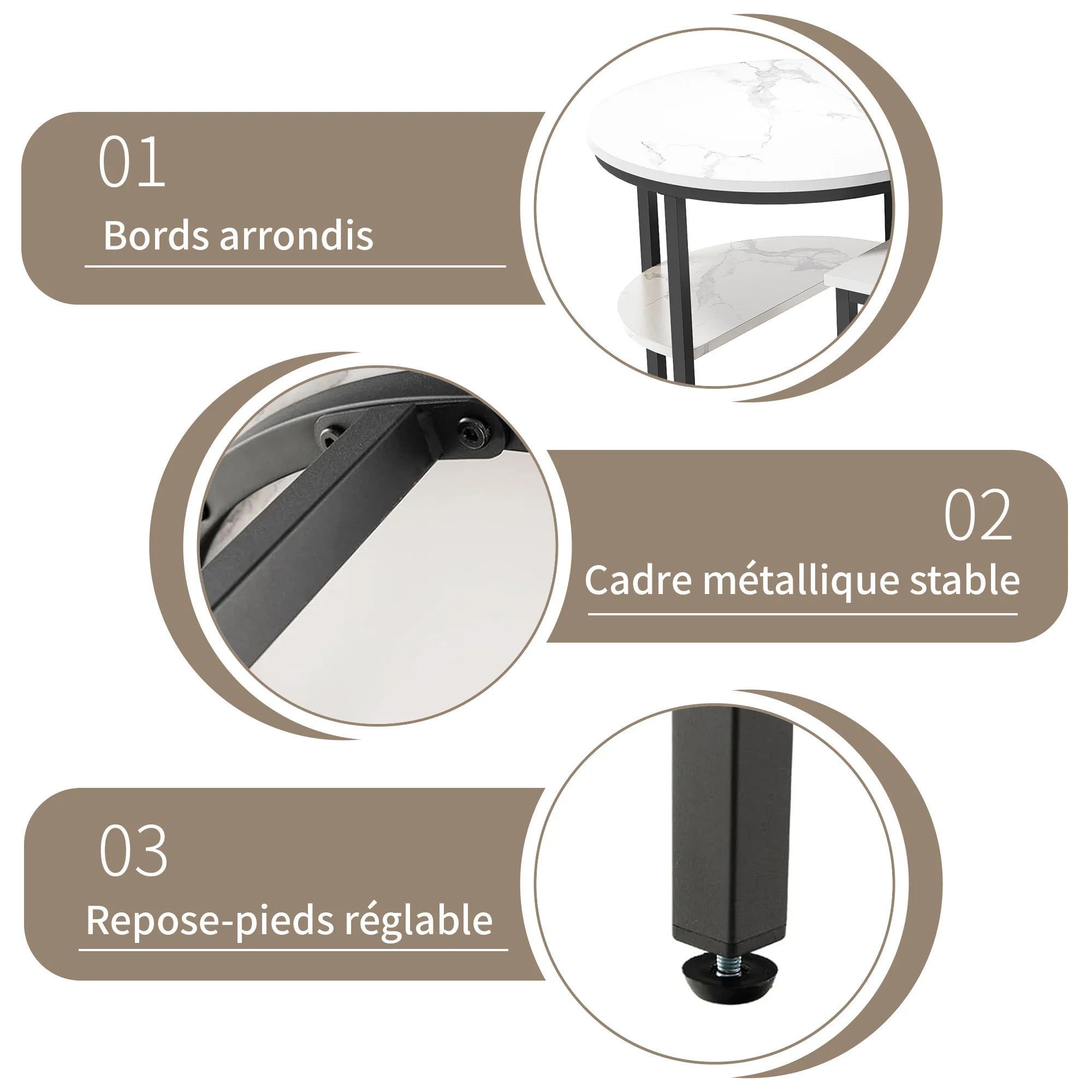 Table basse métal ronde avec effet marbre -