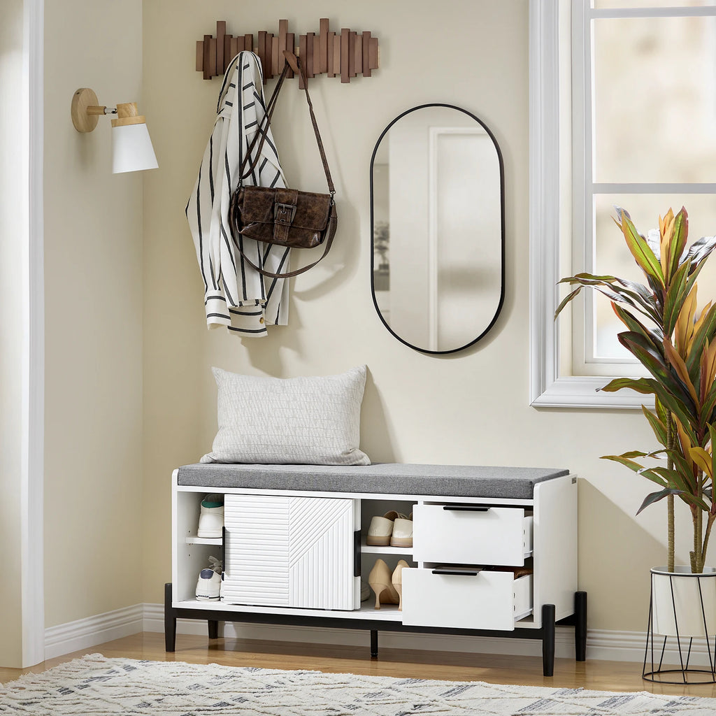 Meuble à chaussure siège et porte coulissante - 110x51x35cm -