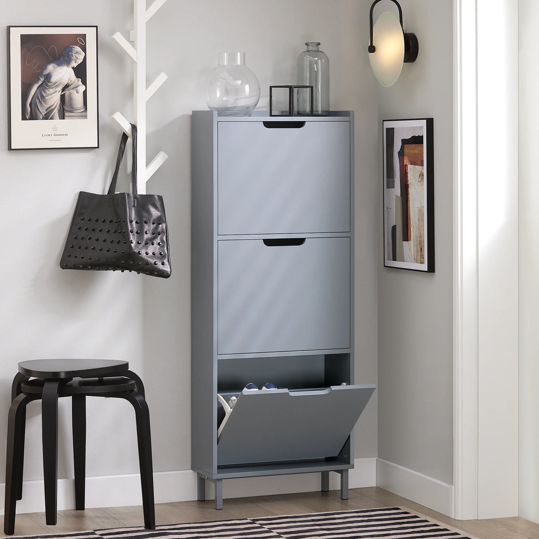 Meuble à chaussure étagère gris -