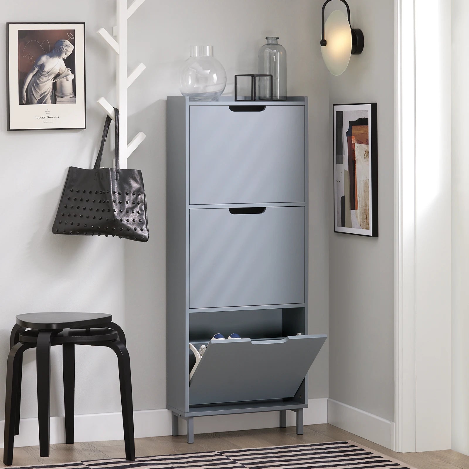 Meuble à chaussure étagère gris -