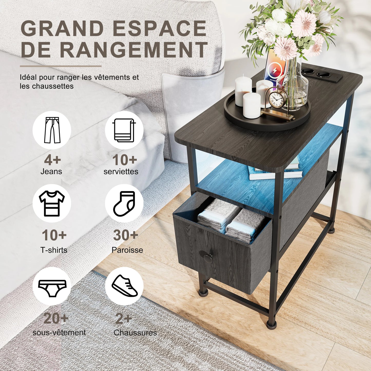 Table de chevet noir moderne design LED -