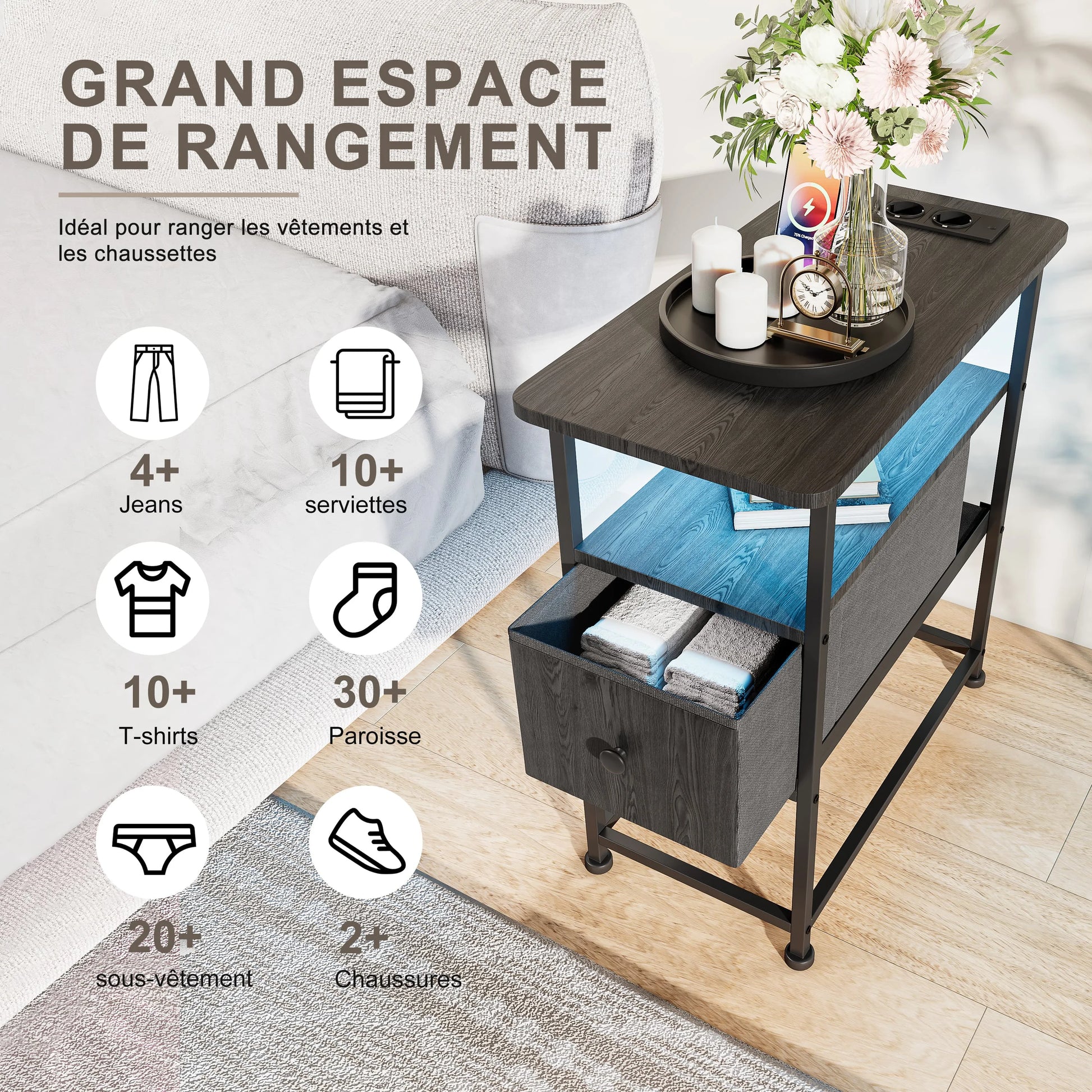 Table de chevet noir moderne design LED -