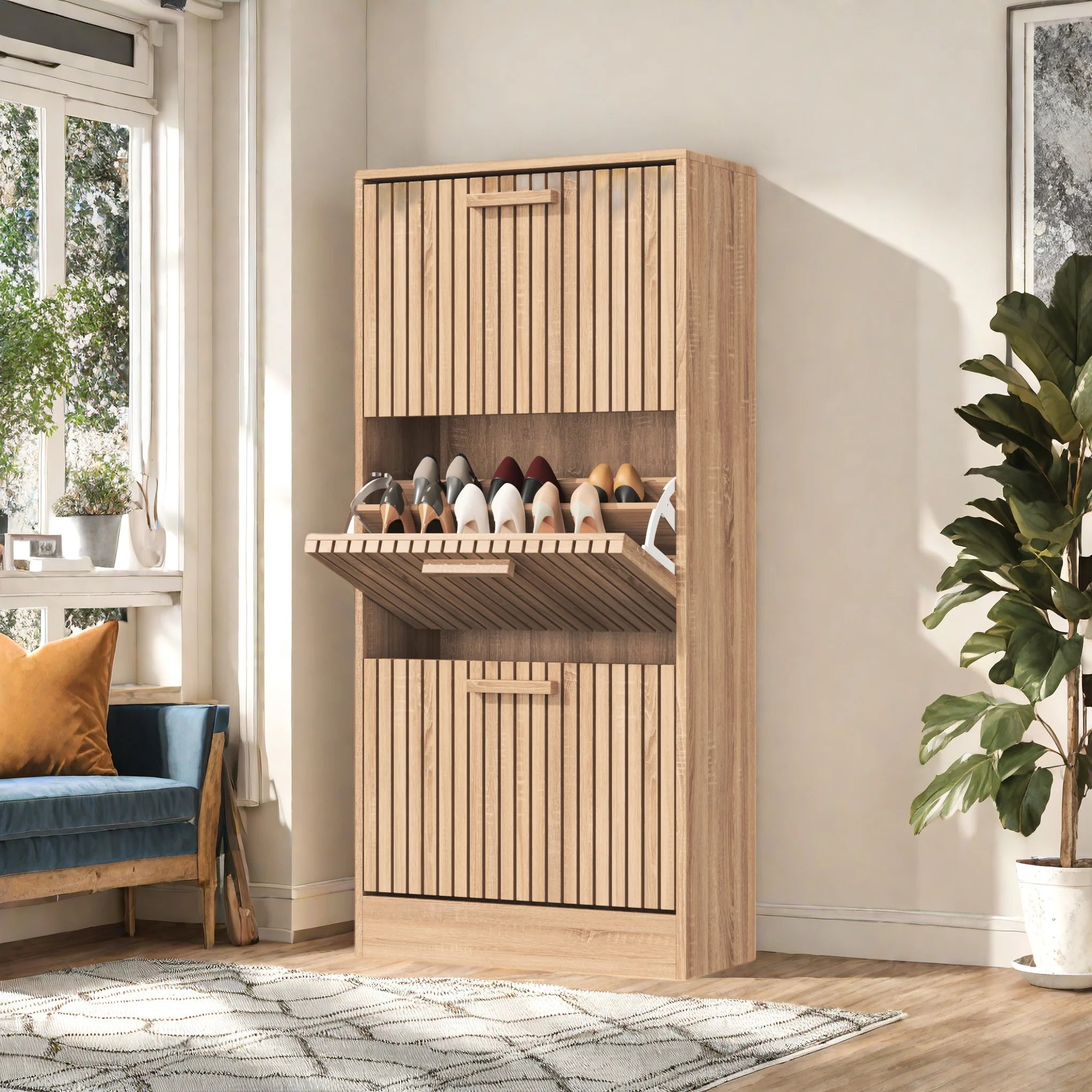 Meuble à chaussure d'appoint en bois massif -