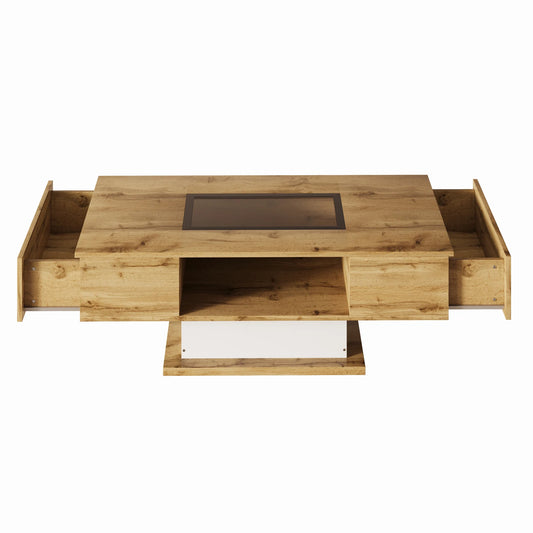 Table basse verre et bois avec LED -