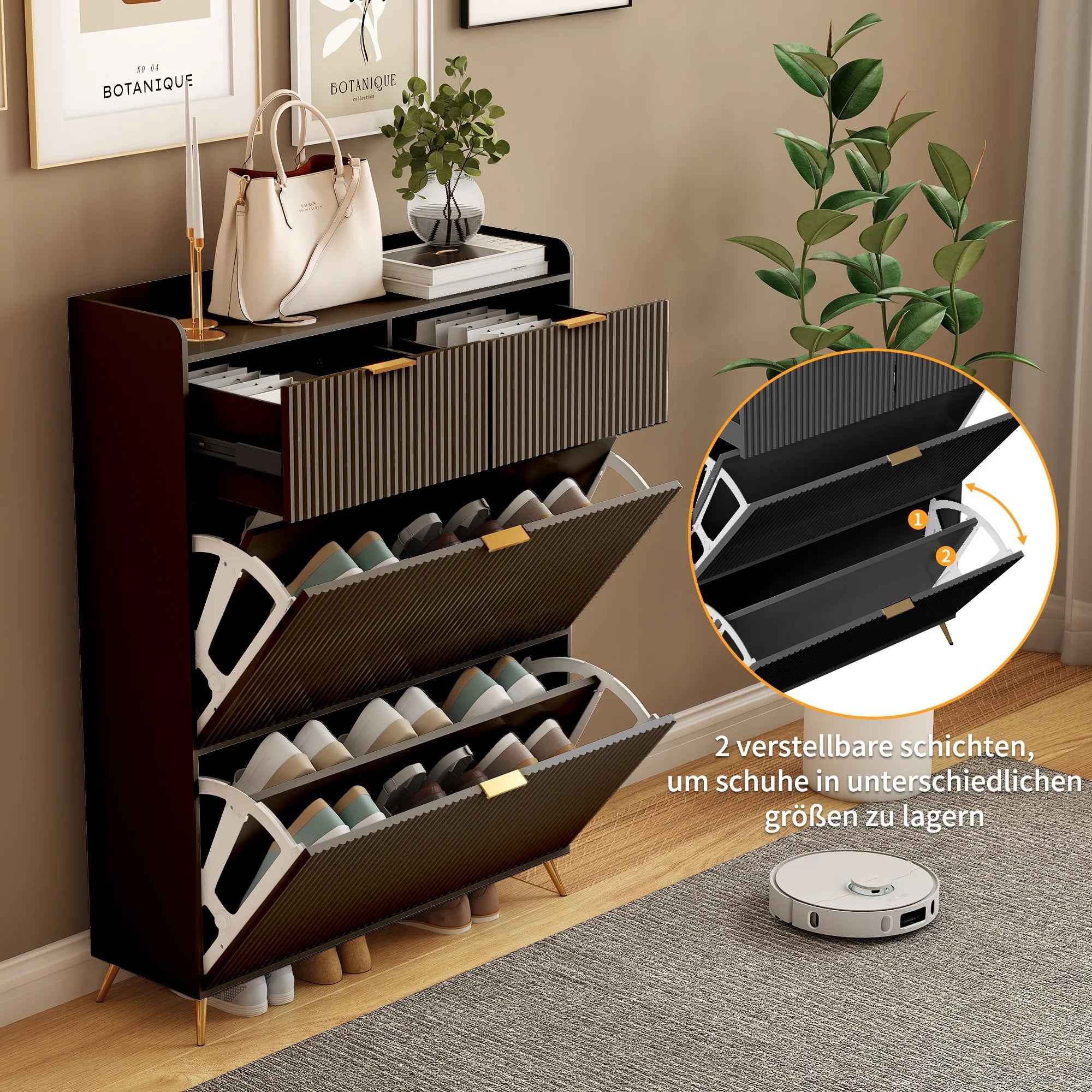 Meuble à chaussure motif ondulé 80x24x118.5cm - C Meuble à chaussure